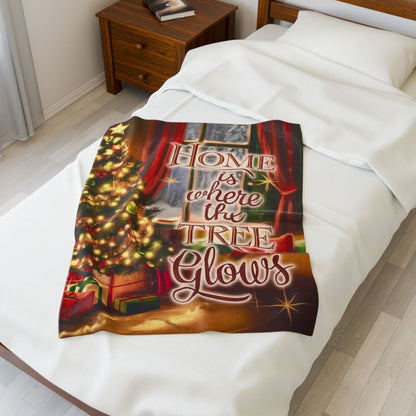 Christmas blanket “Home Is Where the Tree Glows” cozy festive throw with glowing winter design