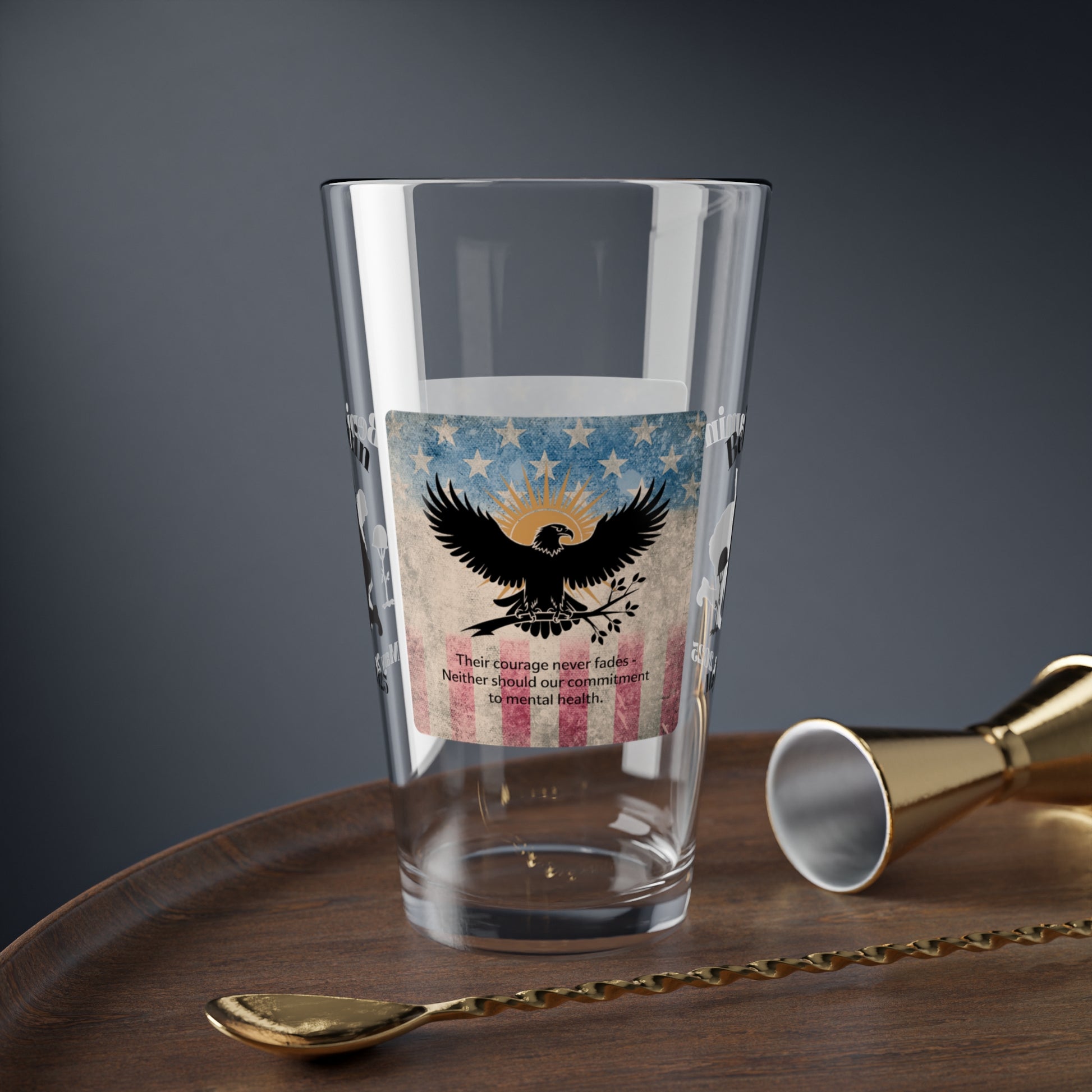 Personalized Memorial Day Pint Glass - "Their Courage Never Fades", PTSD Awareness Gift for Veterans & Memorial Days