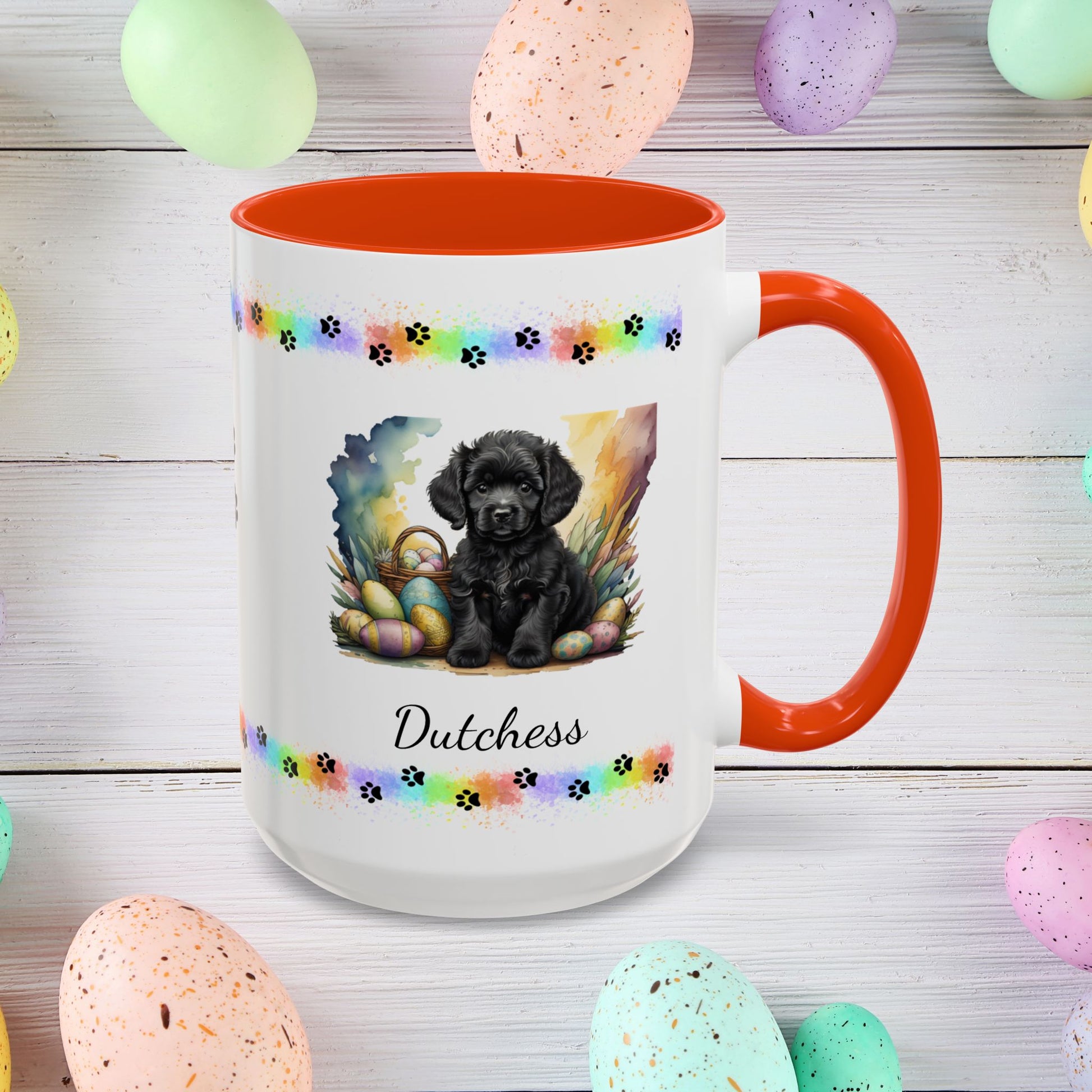 Poodle (Black): Personalized Easter Puppy Coffee Mug - Adorable Dog Design, Mental Health Gift, 11oz & 15oz, 12 Color Choices, Easter Gifts & Décor