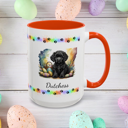 Poodle (Black): Personalized Easter Puppy Coffee Mug - Adorable Dog Design, Mental Health Gift, 11oz & 15oz, 12 Color Choices, Easter Gifts & Décor
