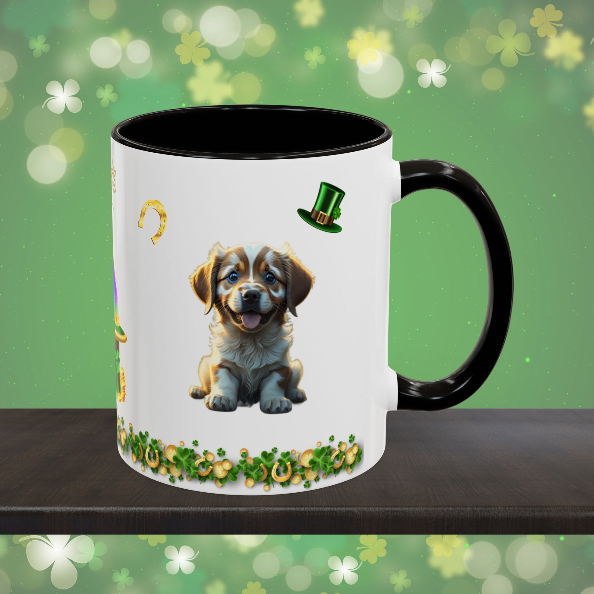 Zenful Zigzags of Puppy Zen: St. Patrick's Day Two-Tone Coffee Mug - Festive Ceramic Mug for Positivity & Mindfulness