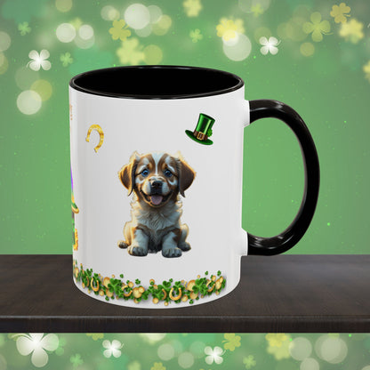 Zenful Zigzags of Puppy Zen: St. Patrick's Day Two-Tone Coffee Mug - Festive Ceramic Mug for Positivity & Mindfulness