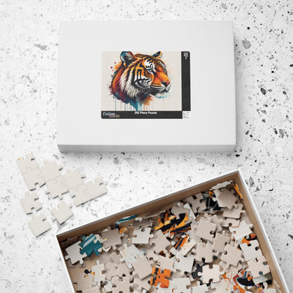 The Tiger Within - Vivid Tiger Portrait Puzzle with Multicolor Paint Splatters on White