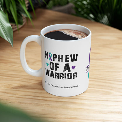 Nephew of a Warrior - Personalized Suicide Prevention Awareness Gift, Empowerment and Resilience Ceramic Mug, Support for Survivors