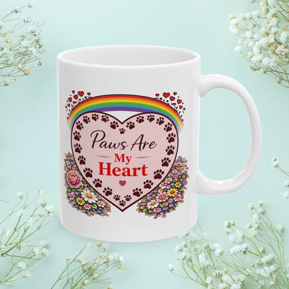 Shop our premium paws are my heart fur mom mug from MySisterIsASurvivor.