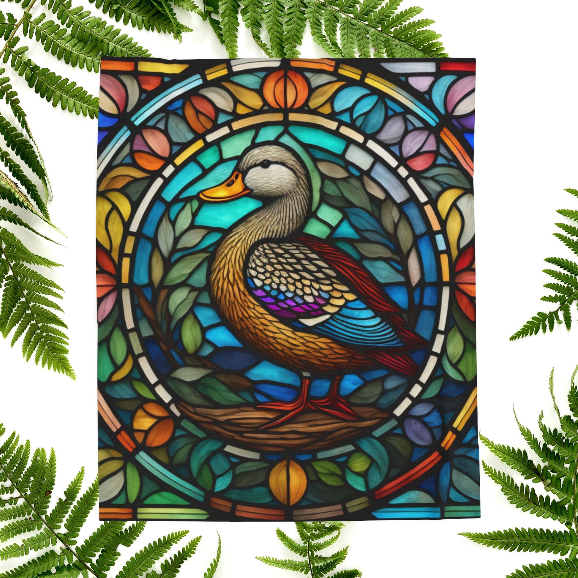 A stained glass duck blanket that brings bright wildlife charm and soft comfort to your home.