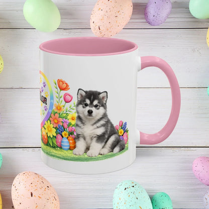 Shop our alaskan malamute blue white puppy easter mug featuring the 11oz style option from MySisterIsASurvivor.