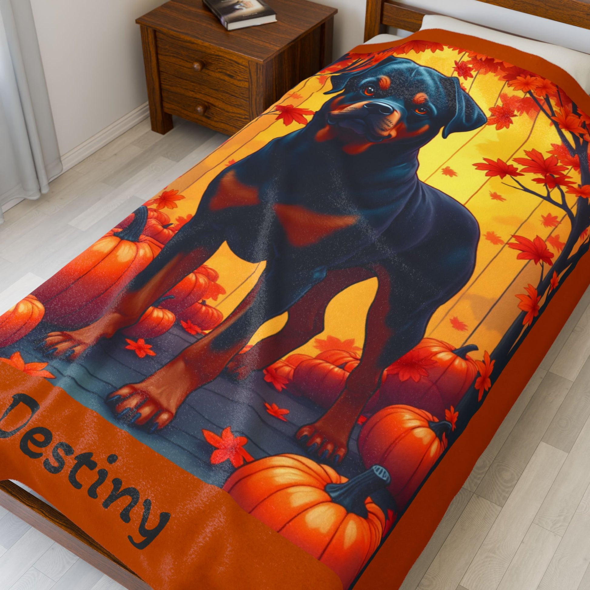 Black and Mahogany Rottweiler velveteen plush blanket, soft personalized dog throw for Rottie owners - MySisterIsASurvivor