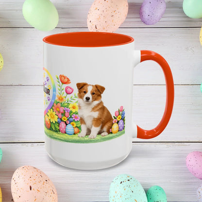 Shop our border collie red white puppy easter mug featuring the 15oz style option from MySisterIsASurvivor.