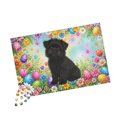 Affenpinscher Easter Puppy Puzzle - Spring Garden with Eggs, Tulips, and Daisies