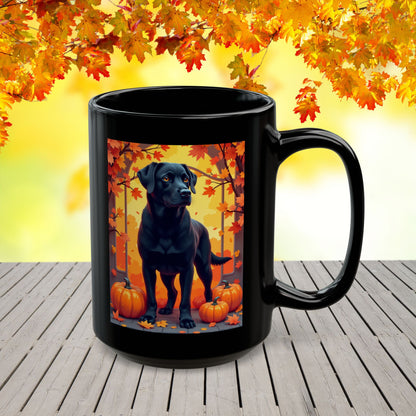 Black Labrador autumn mug, personalized coffee cup for lab dog lovers and cozy fall gift - MySisterIsASurvivor
