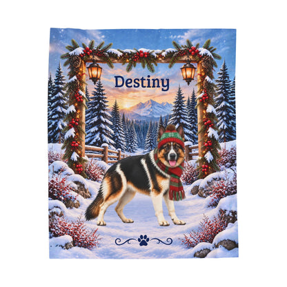 German Shepherd (Panda Piebald Coat) - Personalized Winter Blanket, Custom Name Velveteen Throw - MySisterIsAsurvor