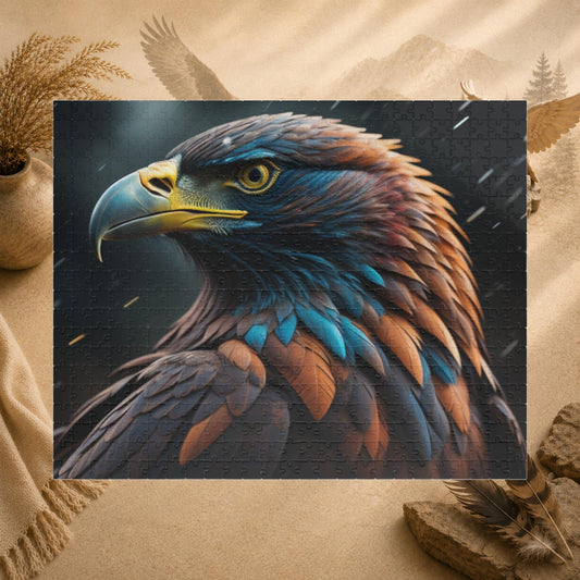 Eagle's Inspiration - Naturalistic Eagle Portrait Puzzle with Warm Brown Feathers and Stormy Background