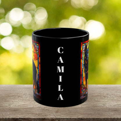Black and red blanket German Shepherd name mug