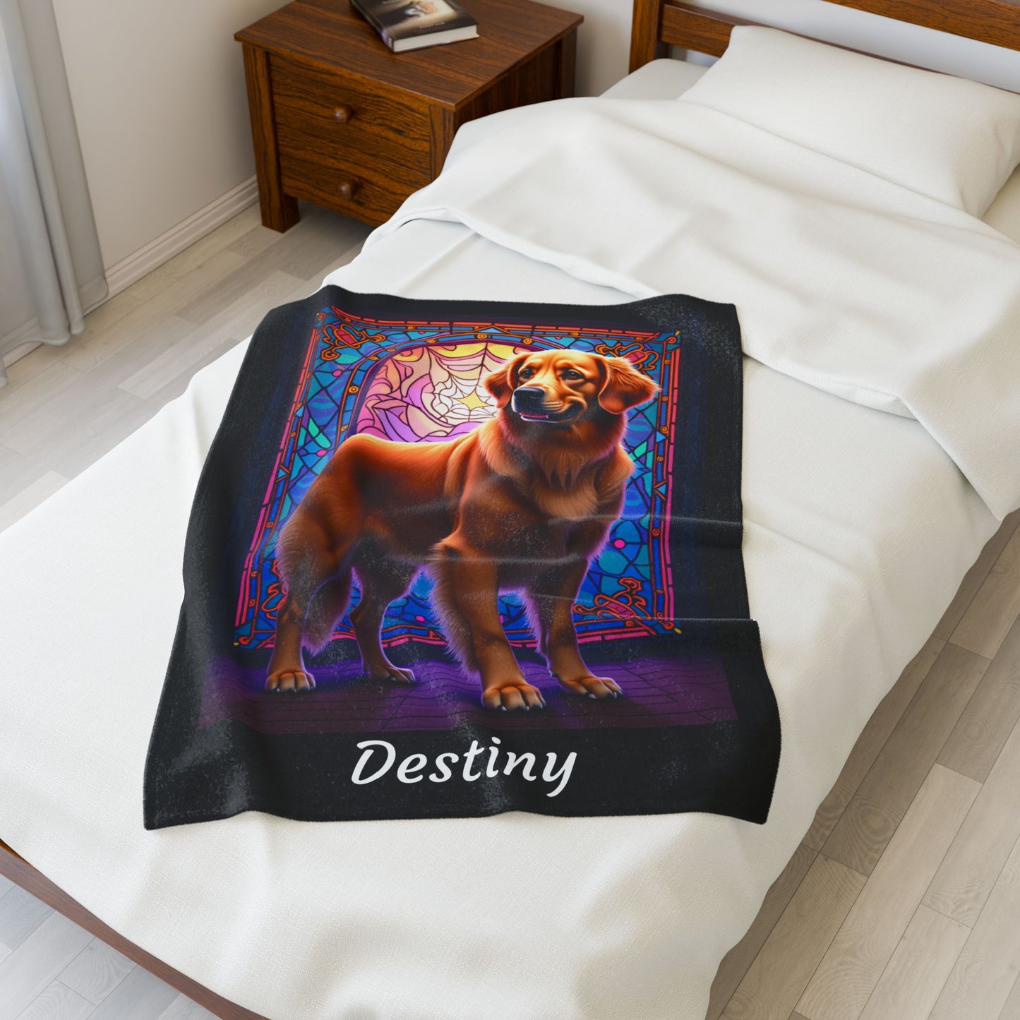 Golden Retriever Dark Coat Personalized Velveteen Plush Blanket, Custom Dog Art Throw for Humans