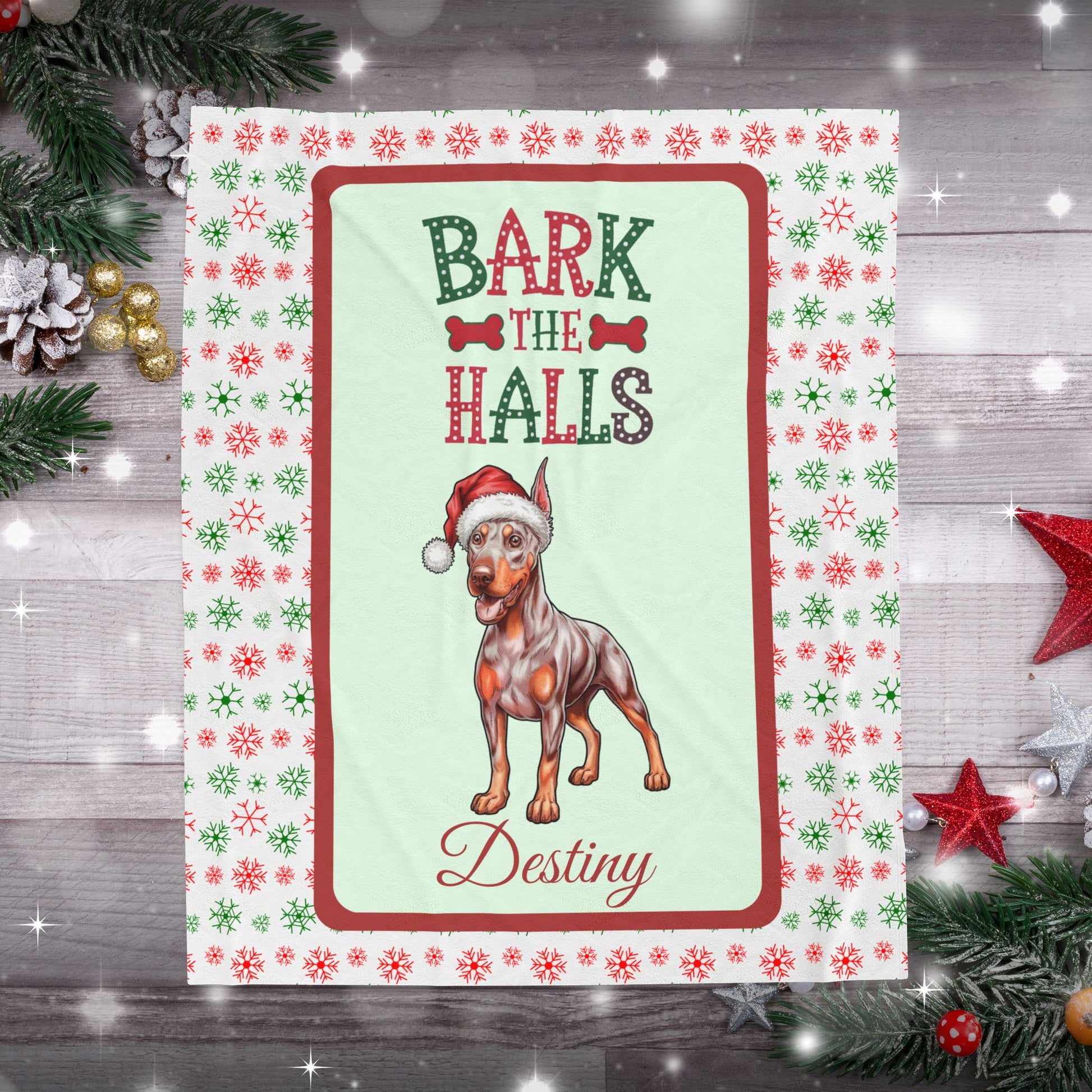 Doberman Pinscher (Fawn/Isabella & Rust) Plush Velveteen Blanket - holiday throw for Doberman lovers and pet owners