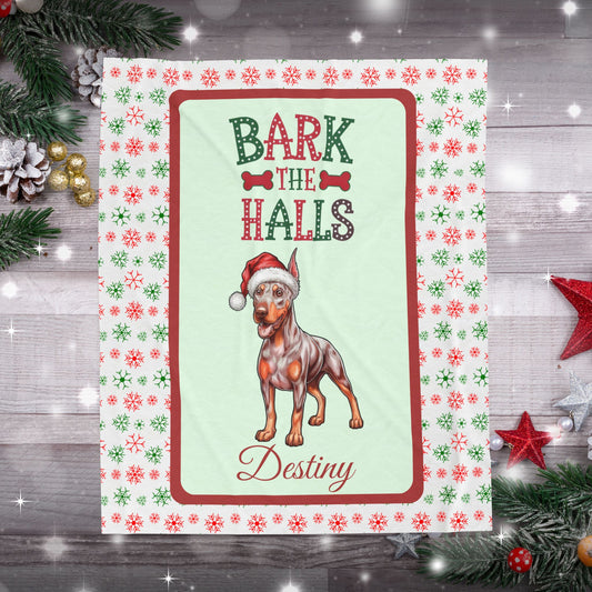 Doberman Pinscher (Fawn/Isabella & Rust) Plush Velveteen Blanket - holiday throw for Doberman lovers and pet owners