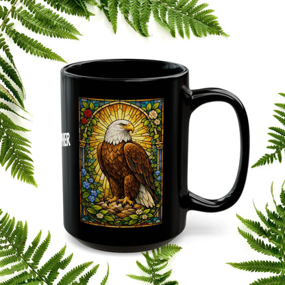 Shop our premium eagle stained glass style black mug from MySisterIsASurvivor.