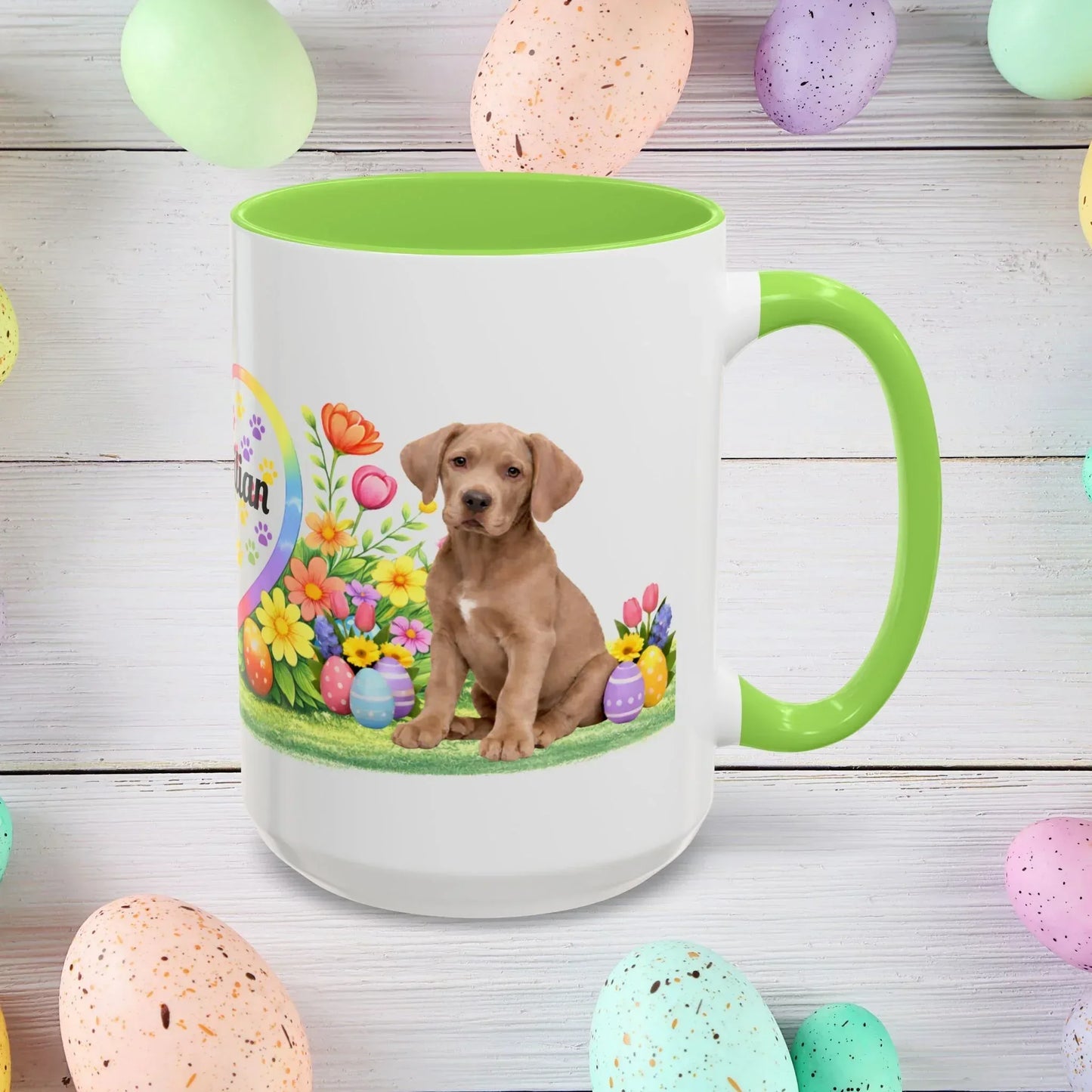 Shop our great dane isabella dilute fawn puppy easter mug featuring the 15oz style option from MySisterIsASurvivor.