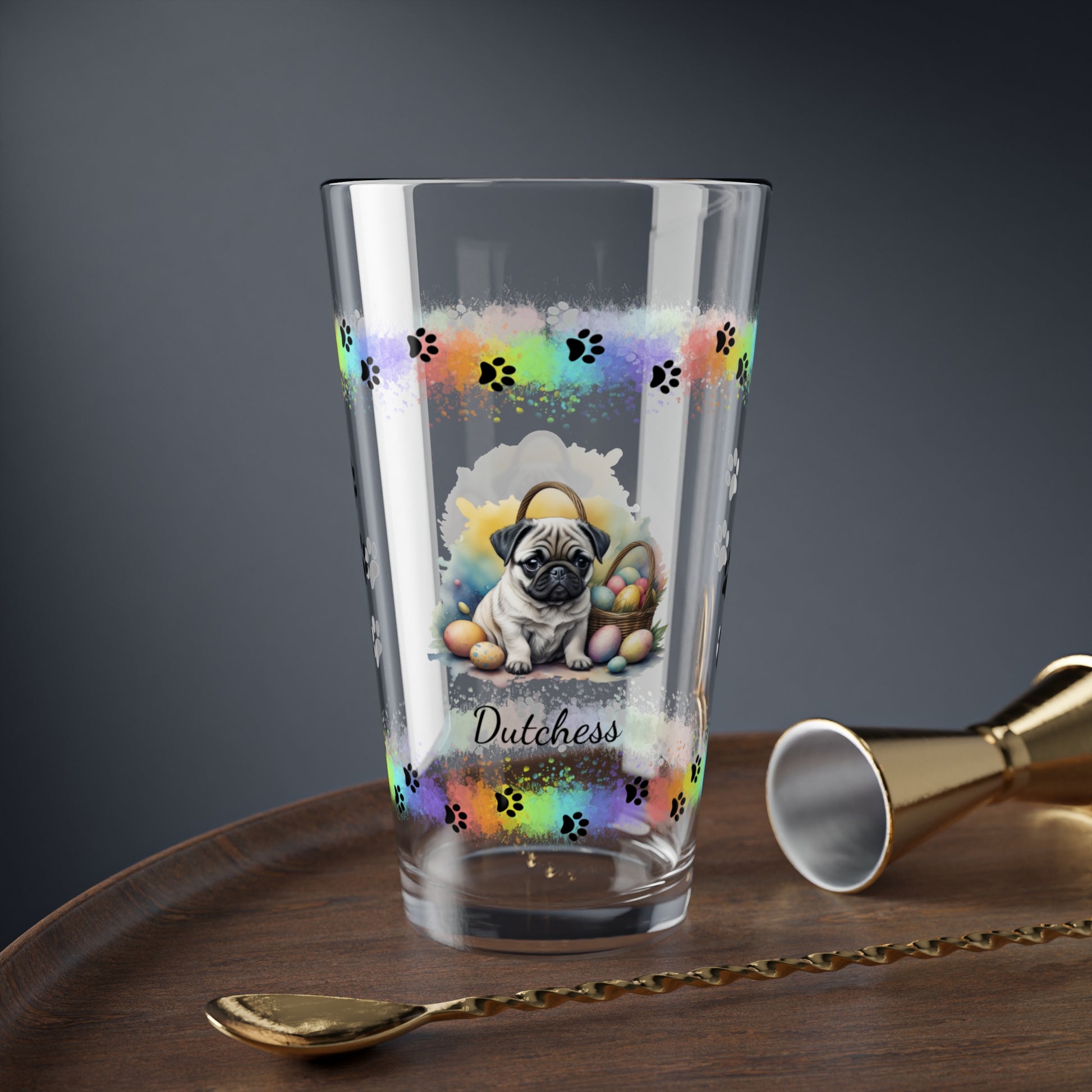 Pug Personalized Easter Puppy 16oz Pint Glass - Custom Dog Design, Mental Health Gift, Easter Décor, and Festive Celebrations