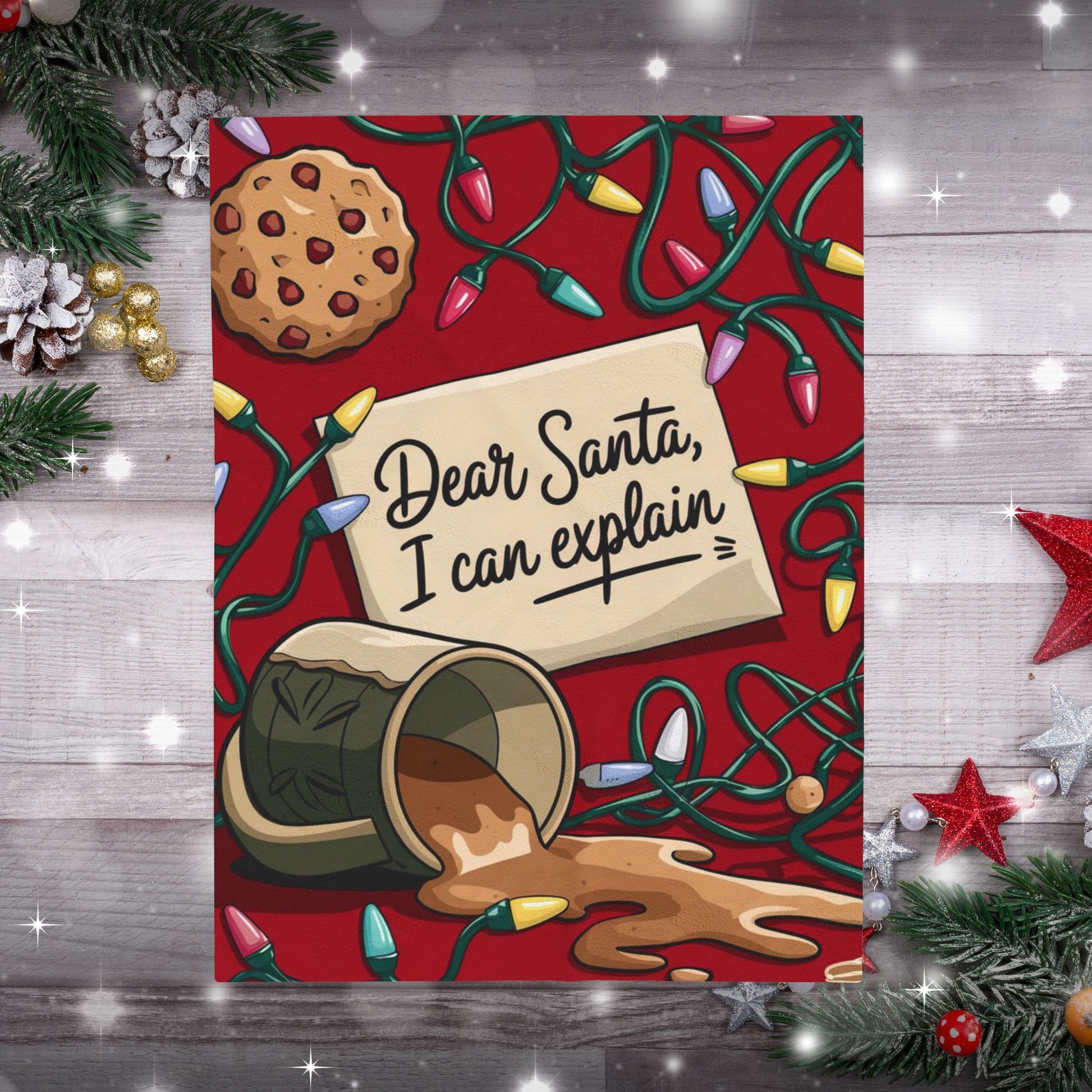 Funny Christmas blanket “Dear Santa, I Can Explain” holiday throw for cozy winter nights and laughs