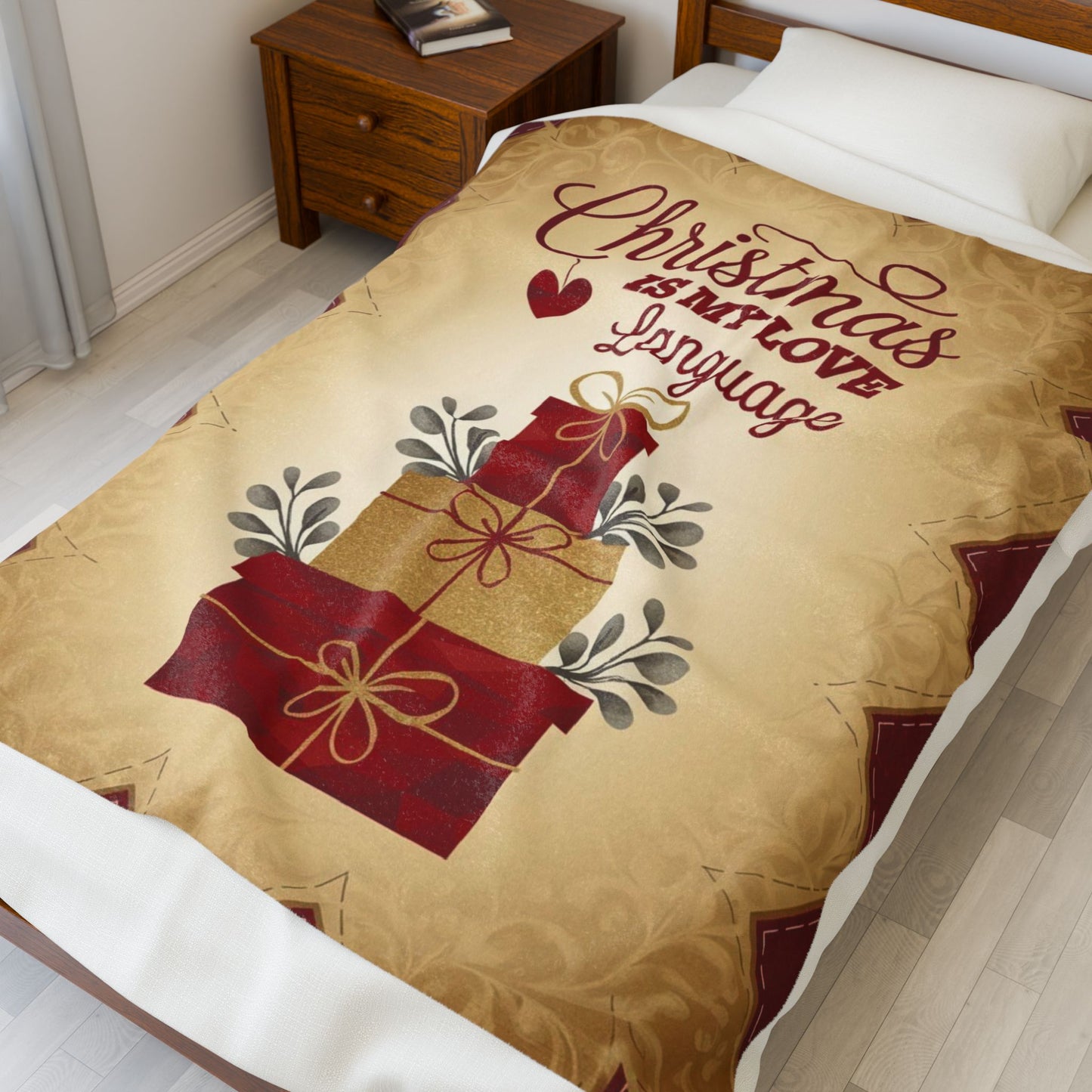 Christmas blanket “Christmas Is My Love Language” with festive winter design for cozy self-care