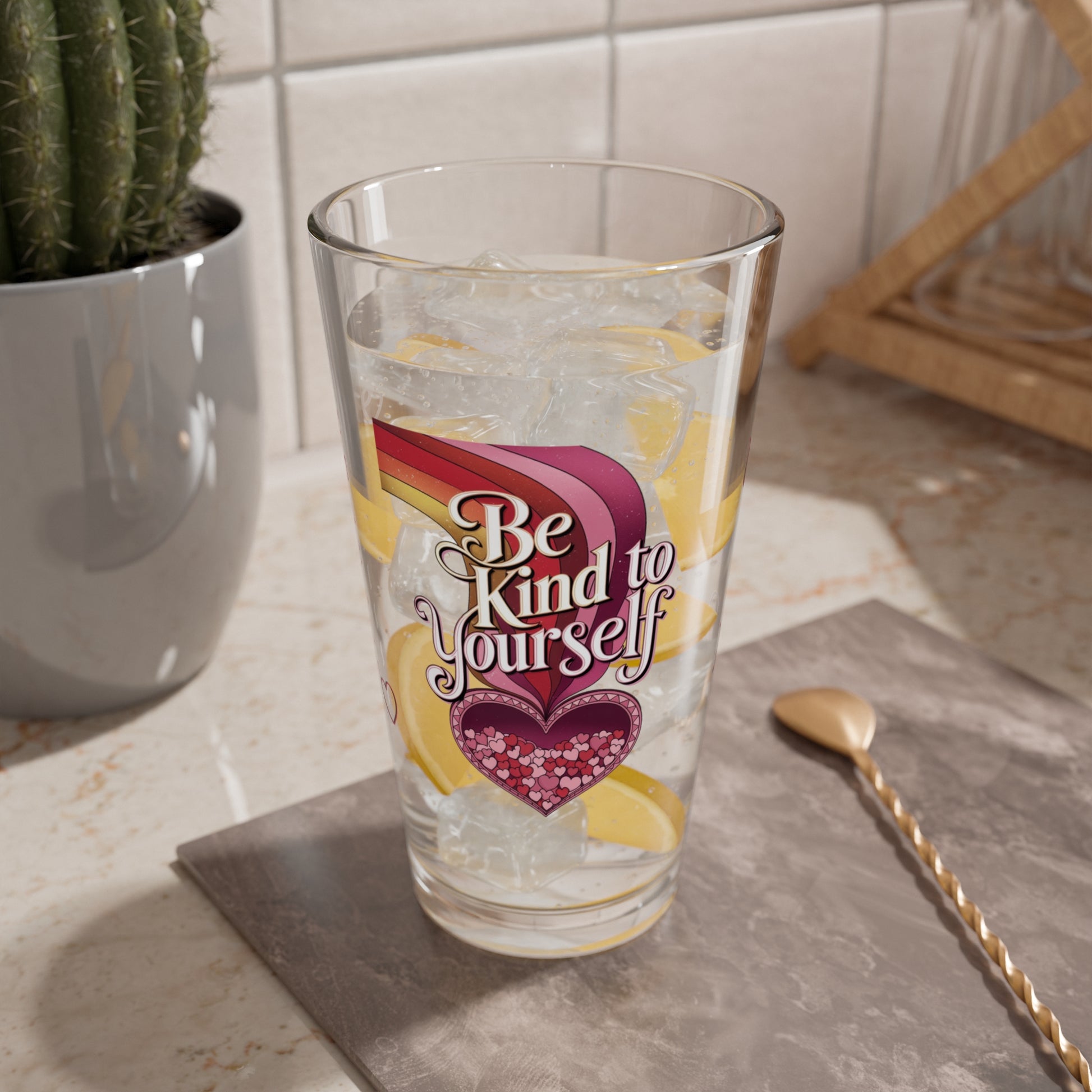 Be Kind To Yourself: Personalized Valentine's Day Affirmation Pint Glass – Valentine's Day Self-Care Gift, Mindful Positivity Drinkware