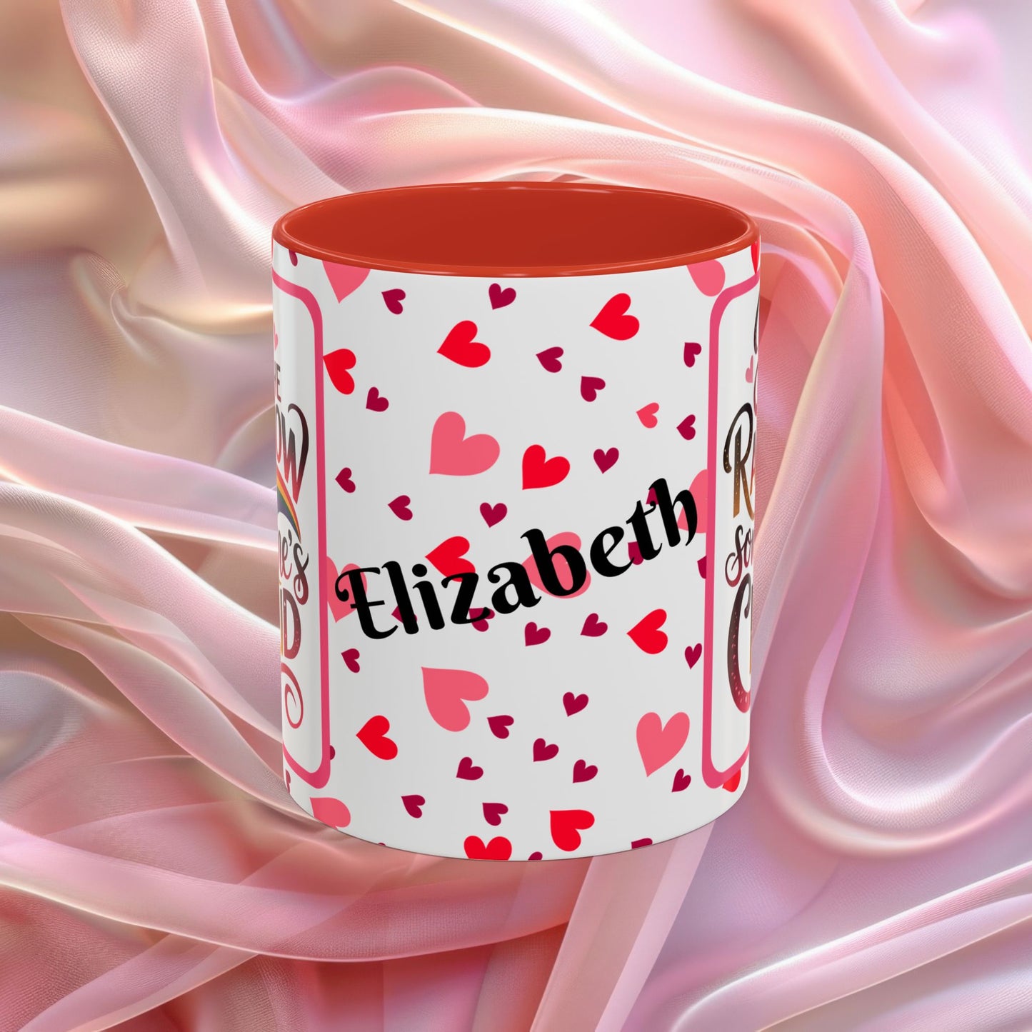 Be The Rainbow Valentines affirmation mug with uplifting message, colorful Valentine themed ceramic coffee cup