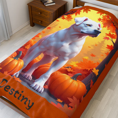 Rottweiler (White) velveteen plush blanket, personalized dog throw for Rottweiler fans, cozy gift for dog lovers