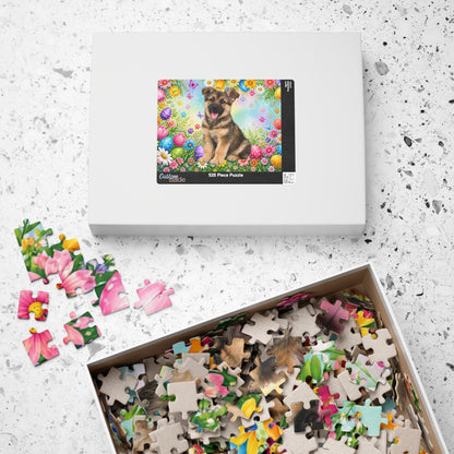 German Shepherd (Sable) Easter Puppy Puzzle - Spring Eggs, Wildflowers, and Butterflies