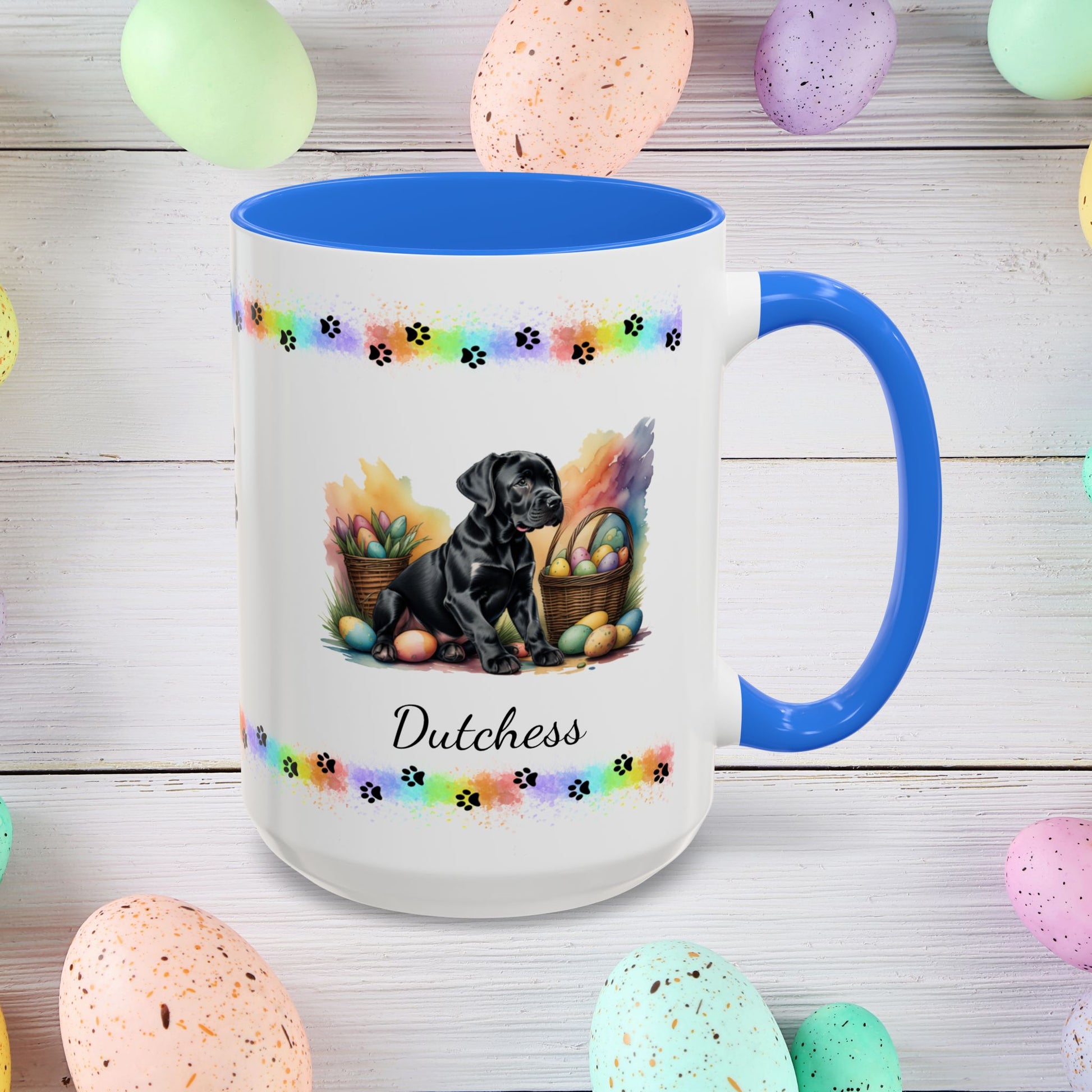 Great Dane (Black): Personalized Easter Puppy Coffee Mug - Adorable Dog Design, Mental Health Gift, 11oz & 15oz, 12 Color Choices, Easter Gifts & Décor    Easter Puppy Mug