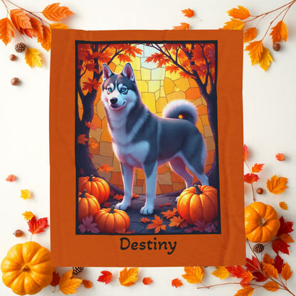 Dark Grey Husky blue eyes velveteen plush blanket, custom dog throw for Husky owners and fans - MySisterIsASurvivor