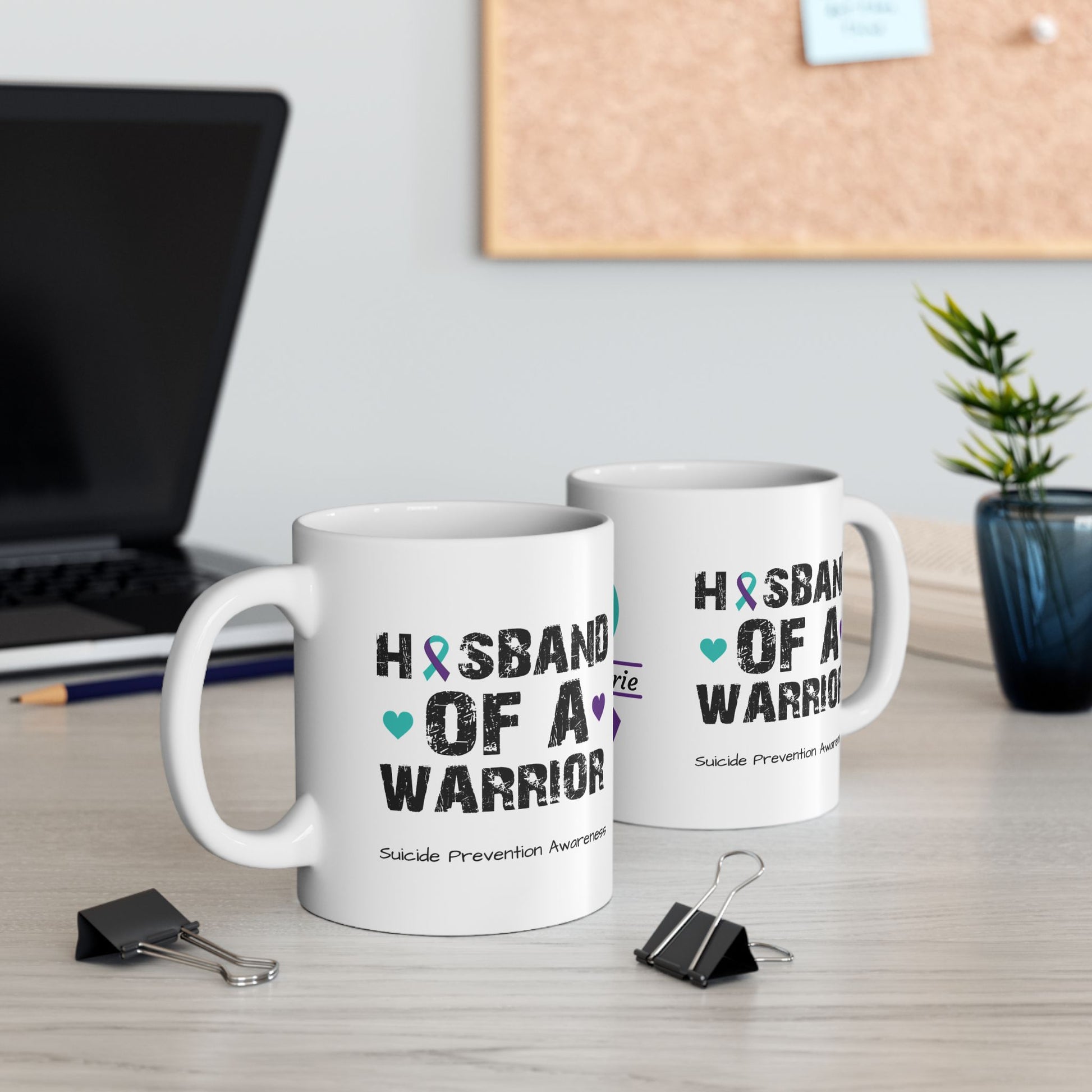 Husband of a Warrior - Personalized Suicide Prevention Awareness Gift, Empowerment and Resilience Ceramic Mug, Support for Survivors
