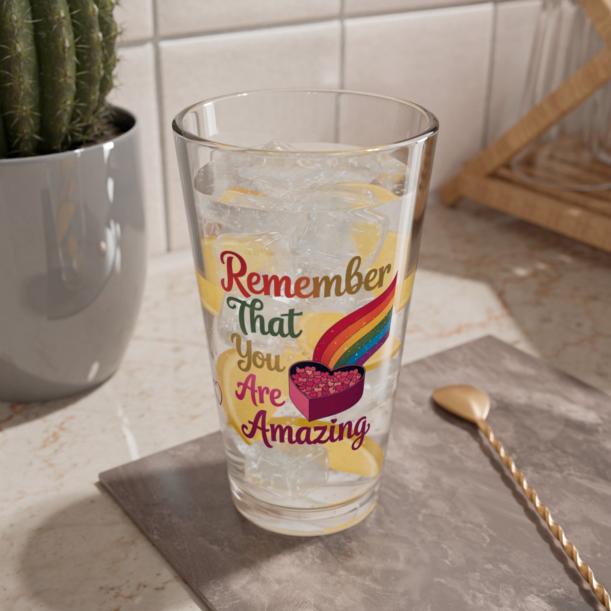 Remember That You Are Amazing: Personalized Valentine's Day Affirmation Pint Glass – Valentine's Day Self-Care Gift, Mindful Positivity Drinkware