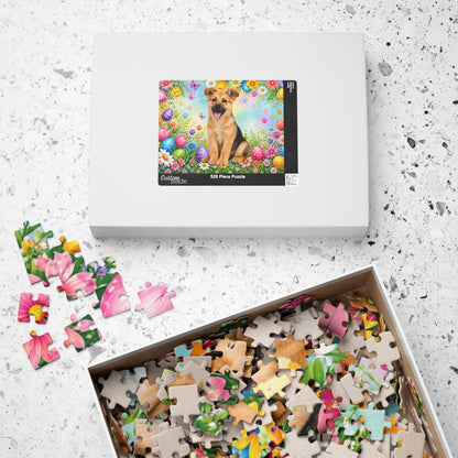 German Shepherd (Black & Tan) Easter Puppy Puzzle - Tulips, Easter Eggs, and Butterflies