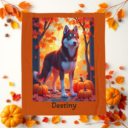 Dark Red Husky blue eyes velveteen plush blanket, personalized dog throw for red Husky moms - MySisterIsASurvivor