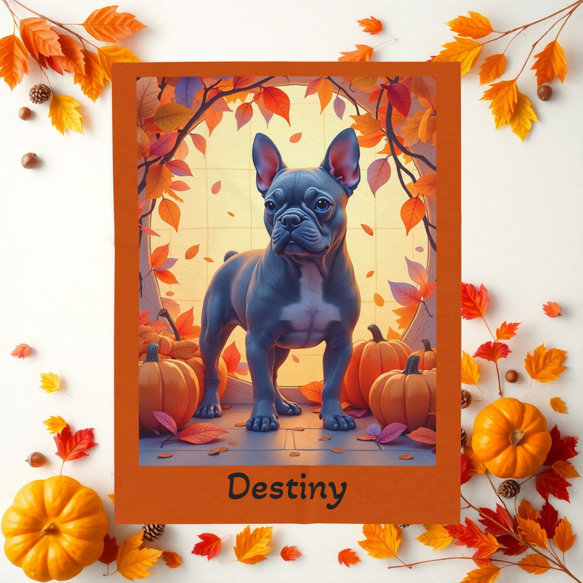 French Bulldog (Blue) Velveteen Blanket - Custom plush dog throw, cozy French Bulldog gift for dog lovers