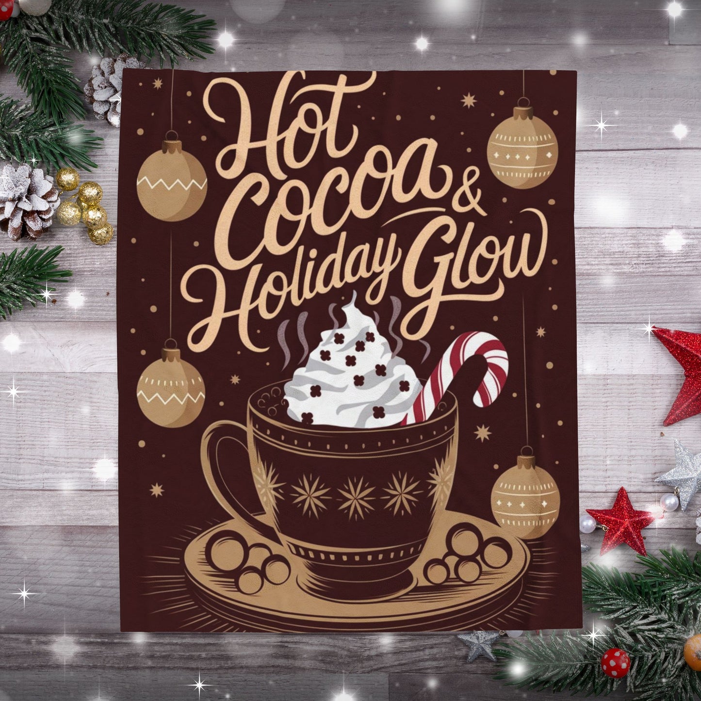 Christmas blanket “Hot Cocoa & Holiday Glow” cozy festive throw for winter comfort and joy