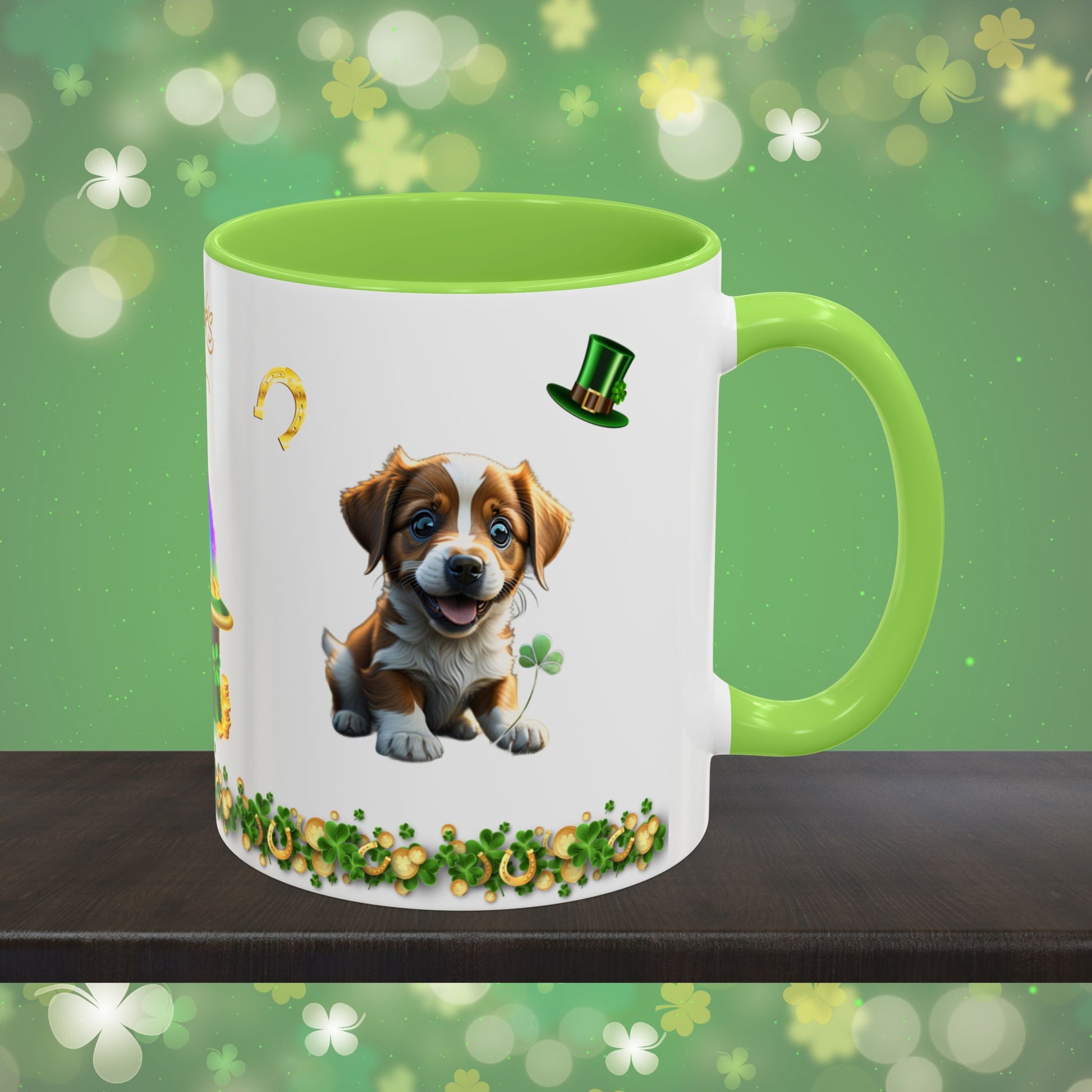 Lucky Leprechaun Pup: St. Patrick's Day Two-Tone Coffee Mug - Festive Ceramic Mug for Positivity & Mindfulness