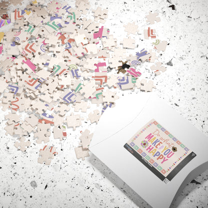 Puzzle with colorful pieces on a white surface
