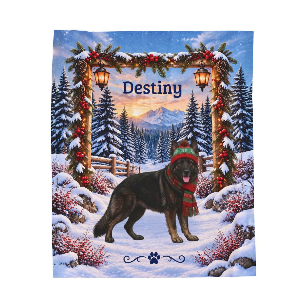 German Shepherd (Dark Sable) - Personalized Winter Lodge Blanket, Custom Name Velveteen Throw - MySisterIsAsurvor