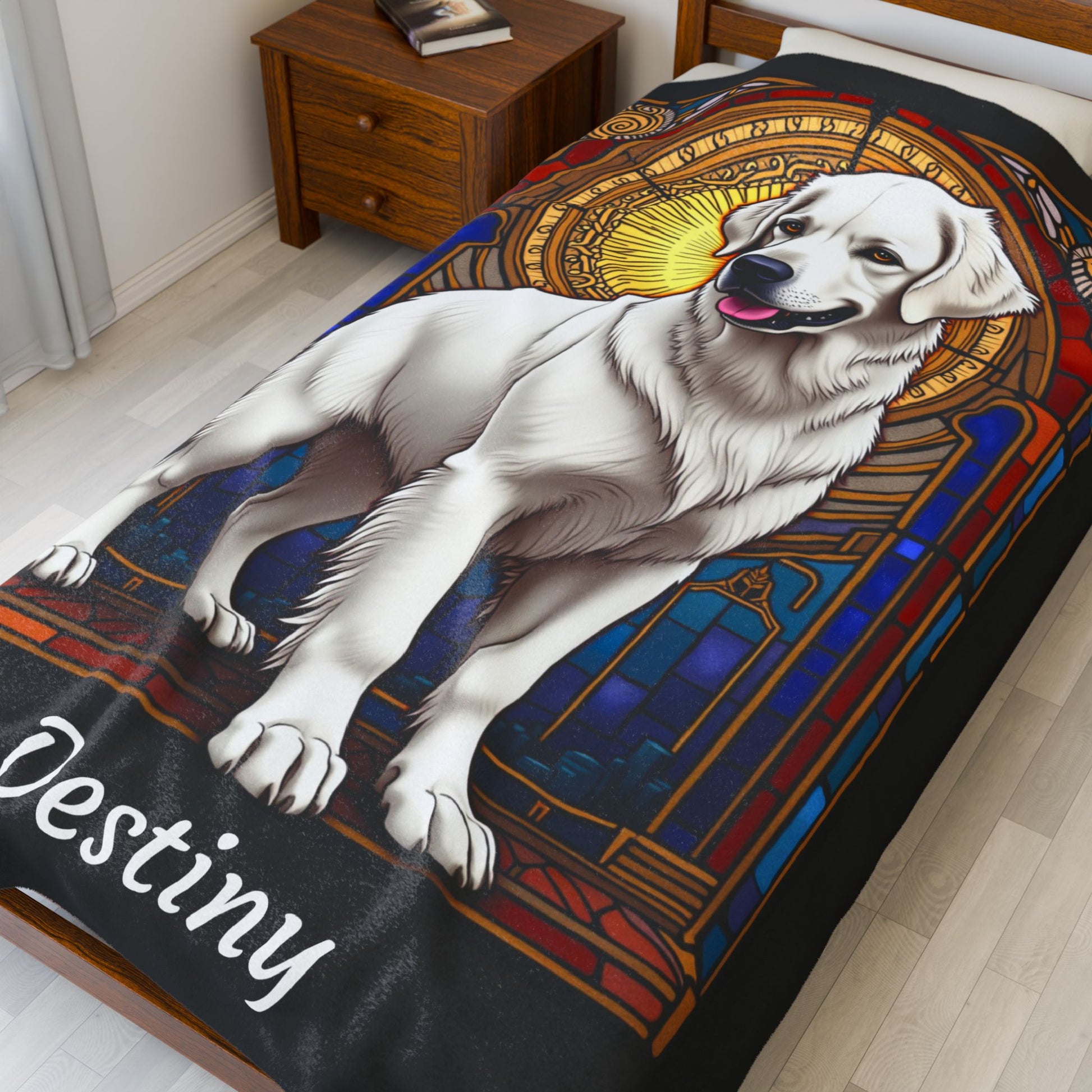 Golden Retriever White Coat Personalized Velveteen Plush Blanket, Custom Dog Lover Throw for Humans