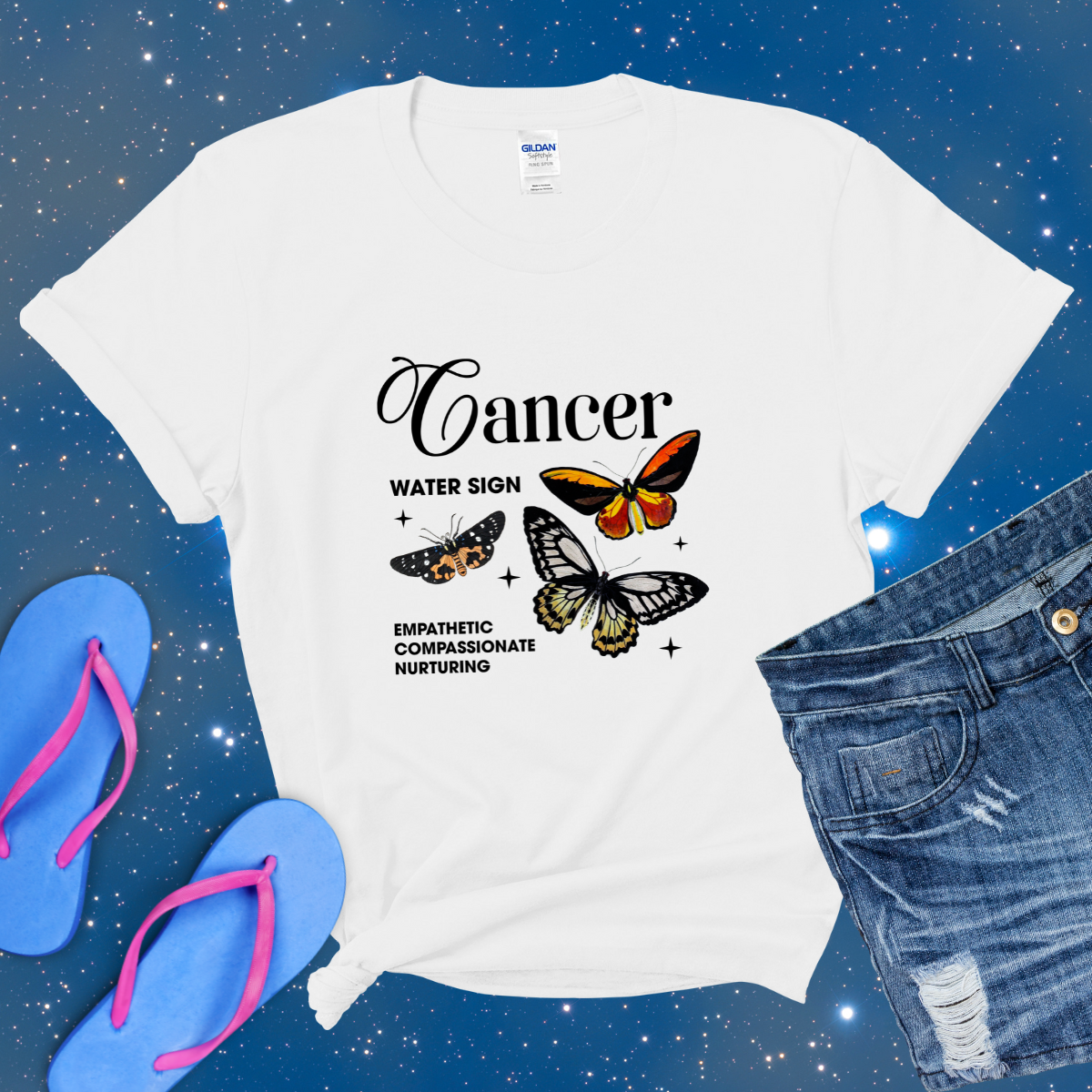 Cancer Butterfly Zodiac T-Shirt, Astrology Shirt for Cancer, Horoscope Gift, Cancer Birthday, Cancer Season Gift, Perfect Gift for Cancer, Zodiac Tee