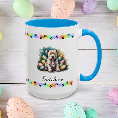 Pitbull (Tan): Personalized Easter Puppy Coffee Mug - Adorable Dog Design, Mental Health Gift, 11oz & 15oz, 12 Color Choices, Easter Gifts & Décor
