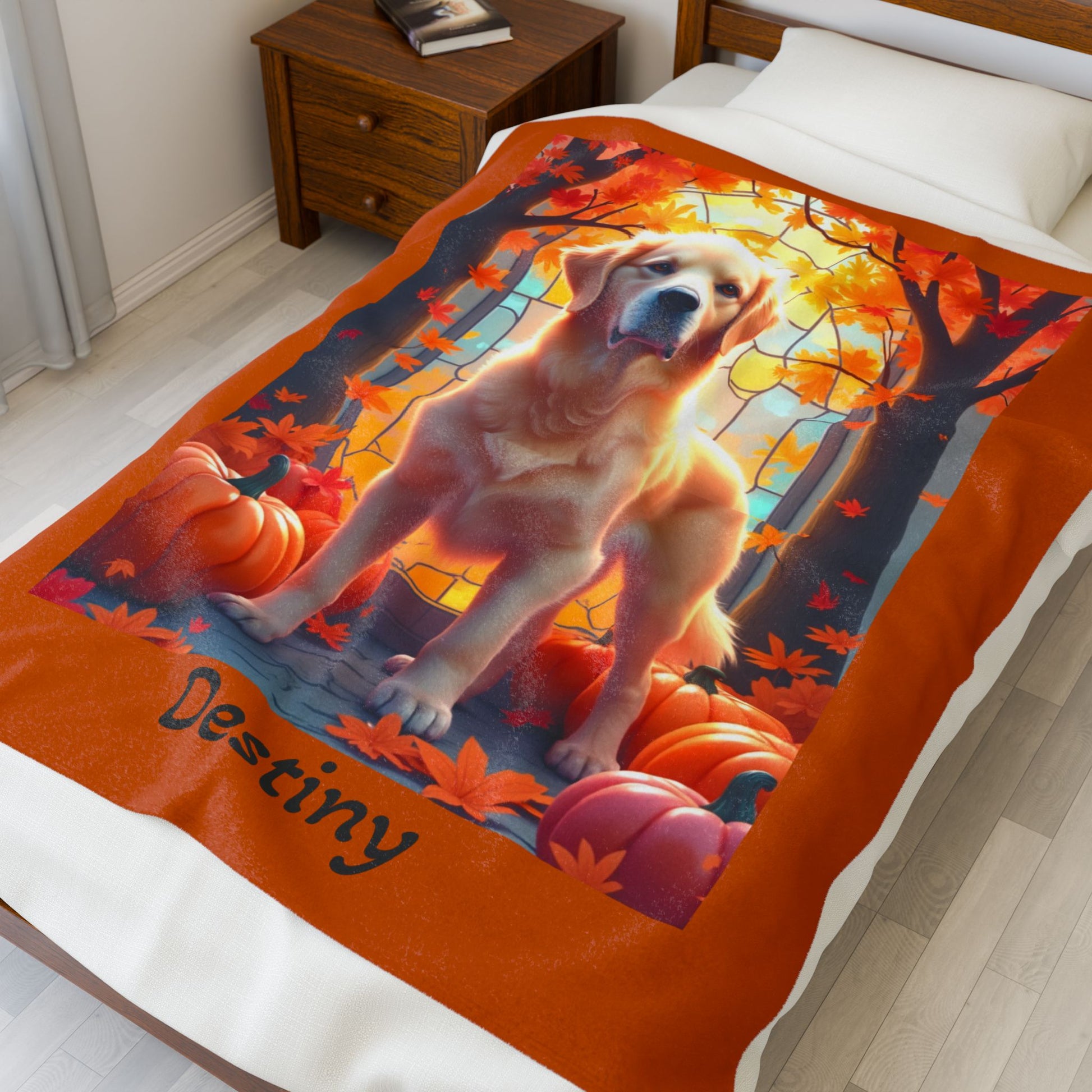 Light Golden Retriever velveteen plush blanket, plush personalized dog throw for Golden parents - MySisterIsASurvivor