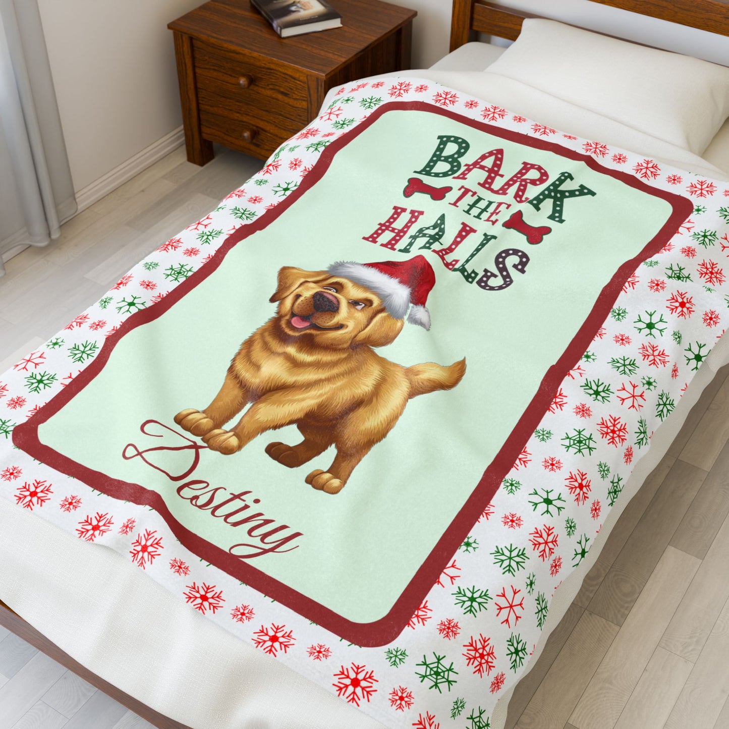 Labrador Retriever (Yellow) personalized velveteen blanket, breed-specific holiday dog throw