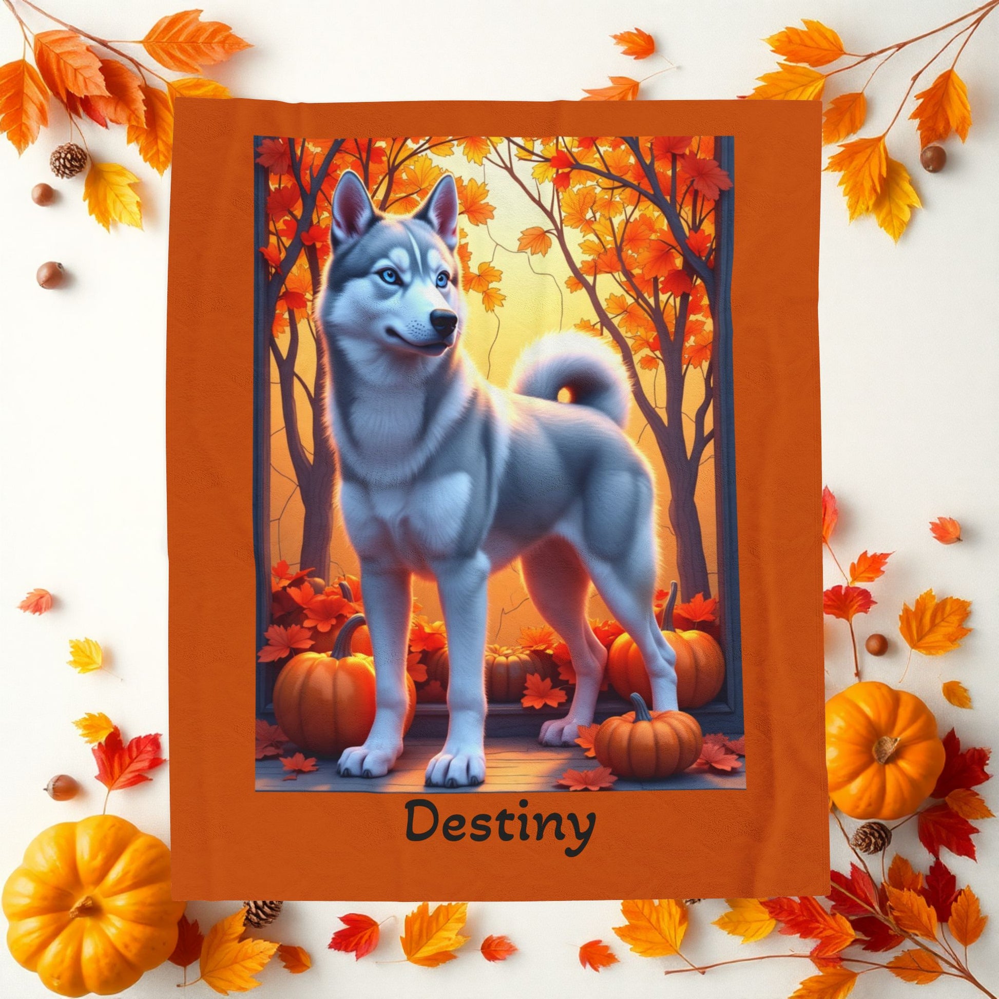 Silver Grey Husky blue eyes velveteen plush blanket, custom dog throw for Husky fans - MySisterIsASurvivor