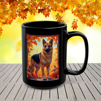 Black & Tan German Shepherd Autumn Custom Coffee Mug - Personalized Dog Lover Cup for Seasonal Sips