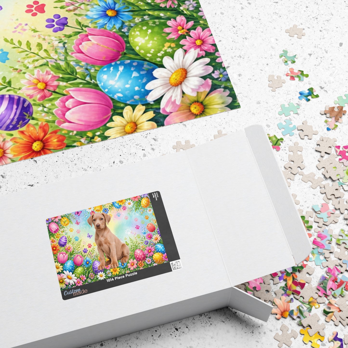 Doberman (Fawn) Easter Puppy Puzzle - Wildflowers, Painted Eggs, and Spring Butterflies