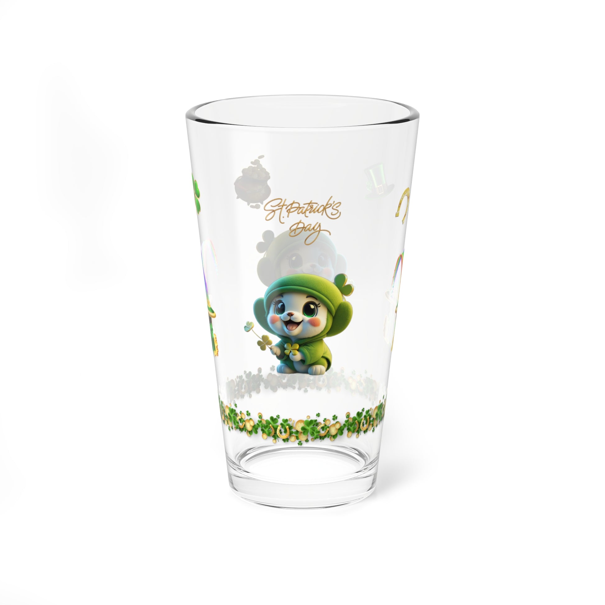 Blissful Blarney Kitten: Mindful St. Patrick's Day 16oz Pint Glasses - Festive Design for Positivity & Wellness